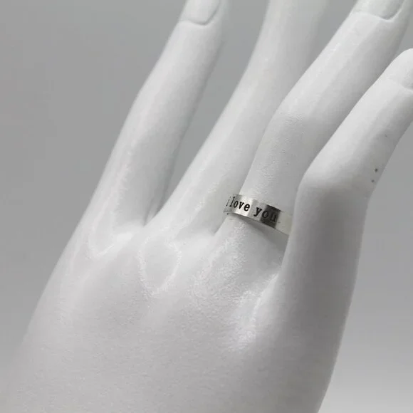 Jewelry ring band I Love You romantic adjustable silver tone simple minimalist - Picture 4 of 7